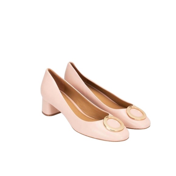 Tory Burch Shoes - Tory Burch Caterina Blush Leather Block Heel Gold Ring Pump Sz 8 NWOT